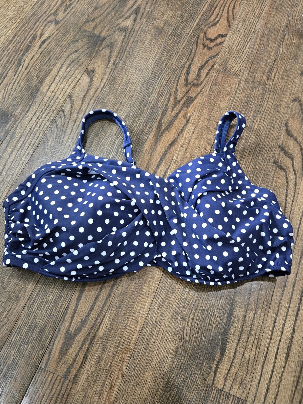 Lands' End Navy Polka Dot Twist Front Bikini Top 20W